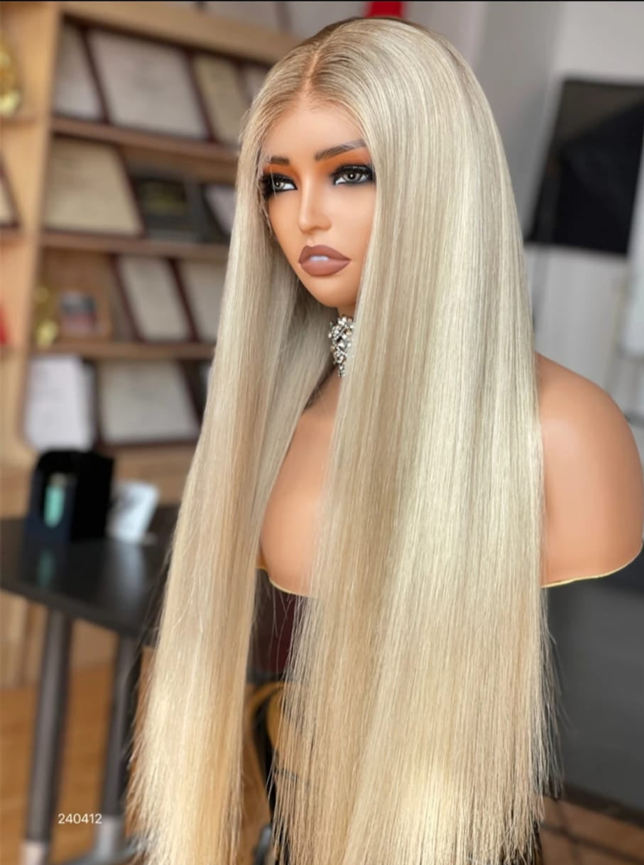 Ash Blonde Human Hair Wig Straight 13x4 Lace Front Ash Blonde Wig